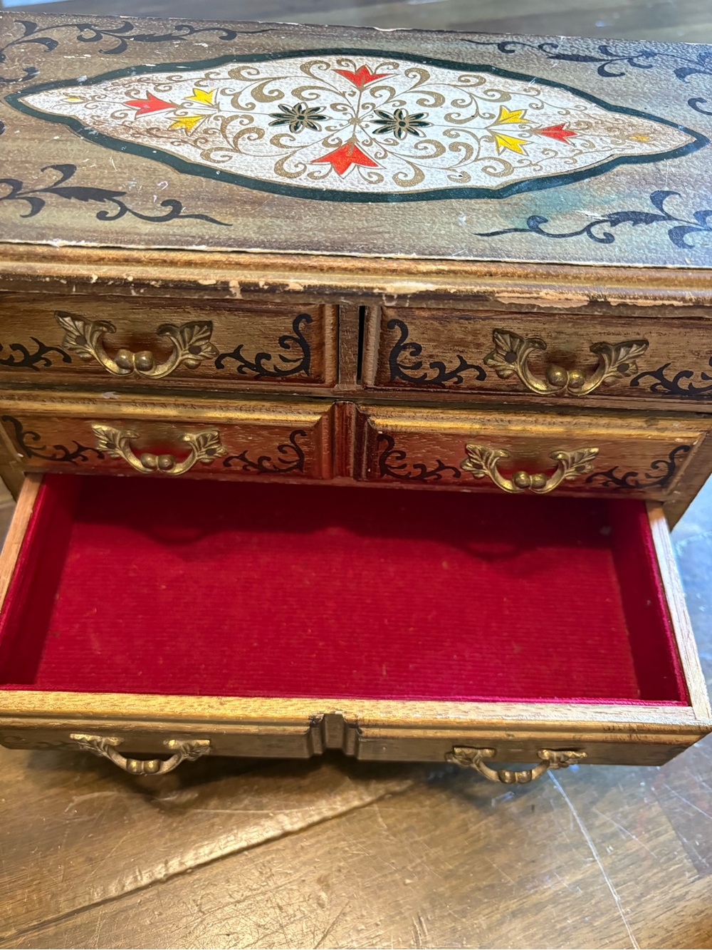 vintage Italian Florentine jewelry box hand-painted gold and black ornate Japan - Picture 7 of 11